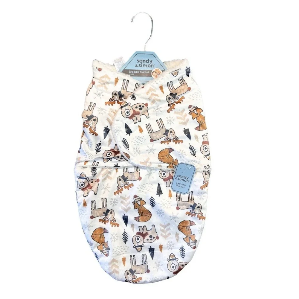 Sandy & Simon Forest Friends Baby Swaddle Blanket 0-3 Months Fleece Bear Fox NWT